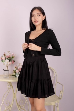 Rihanna Ribbed Cardigan in Black (MY)