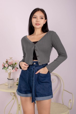 Rihanna Ribbed Cardigan in Gunmetal (MY)