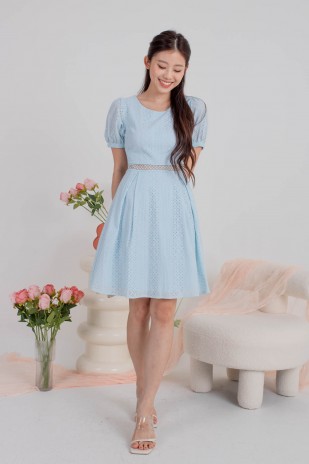 Erine Lace Embroidery Puff Dress in Blue (MY)