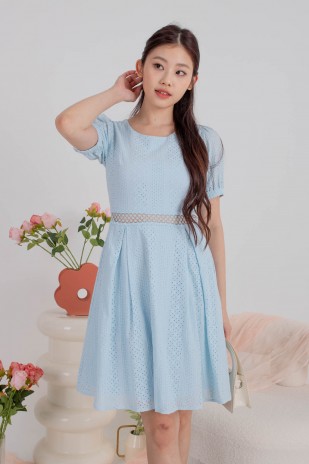 Erine Lace Embroidery Puff Dress in Blue (MY)