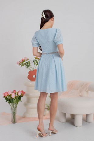 Erine Lace Embroidery Puff Dress in Blue (MY)