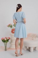 Erine Lace Embroidery Puff Dress in Blue (MY)