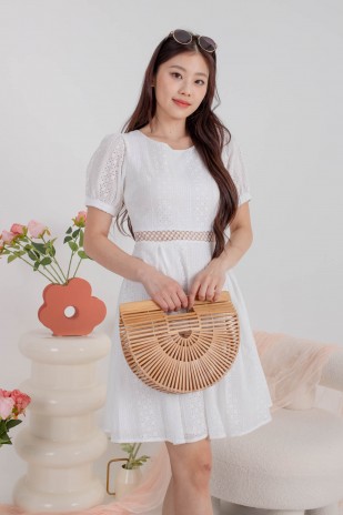 Erine Lace Embroidery Puff Dress in White (MY)