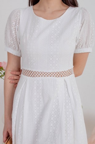 Erine Lace Embroidery Puff Dress in White (MY)