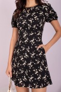 Mindy Floral Lace Trim Dress in Black (MY)