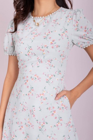 Mindy Floral Lace Trim Dress in Blue (MY)