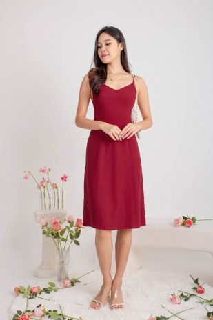 Seth V-Neck Tie-Back Dress in Wine (MY)
