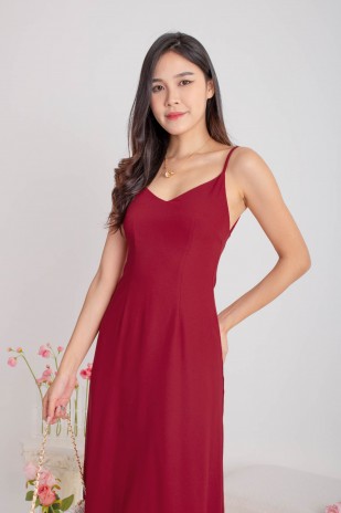 Seth V-Neck Tie-Back Dress in Wine (MY)