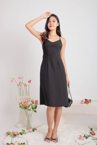 Seth V-Neck Tie-Back Dress in Black (MY)