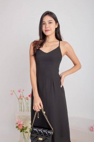 Seth V-Neck Tie-Back Dress in Black (MY)