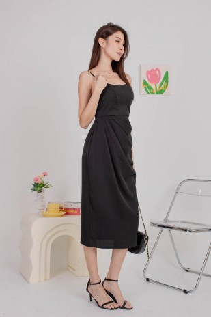 Melodine Side Ruched Dress in Black (MY)