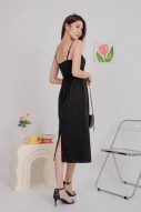 Melodine Side Ruched Dress in Black (MY)
