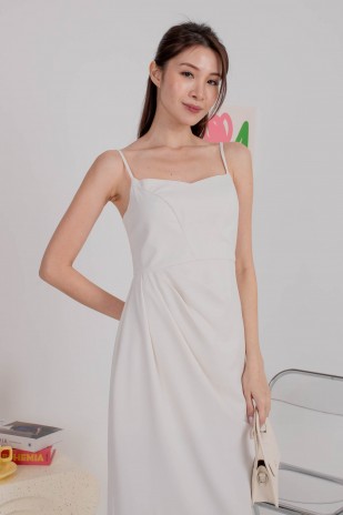 Melodine Side Ruched Dress in White (MY)