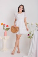Lindya Textured Smocked Dress in White (MY)