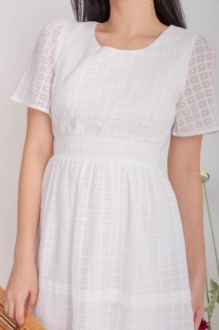 Lindya Textured Smocked Dress in White (MY)