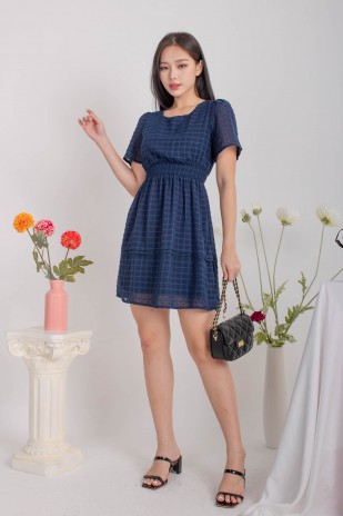 Lindya Textured Smocked Dress in Navy (MY)