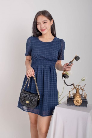 Lindya Textured Smocked Dress in Navy (MY)