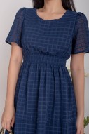 Lindya Textured Smocked Dress in Navy (MY)