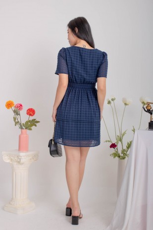 Lindya Textured Smocked Dress in Navy (MY)