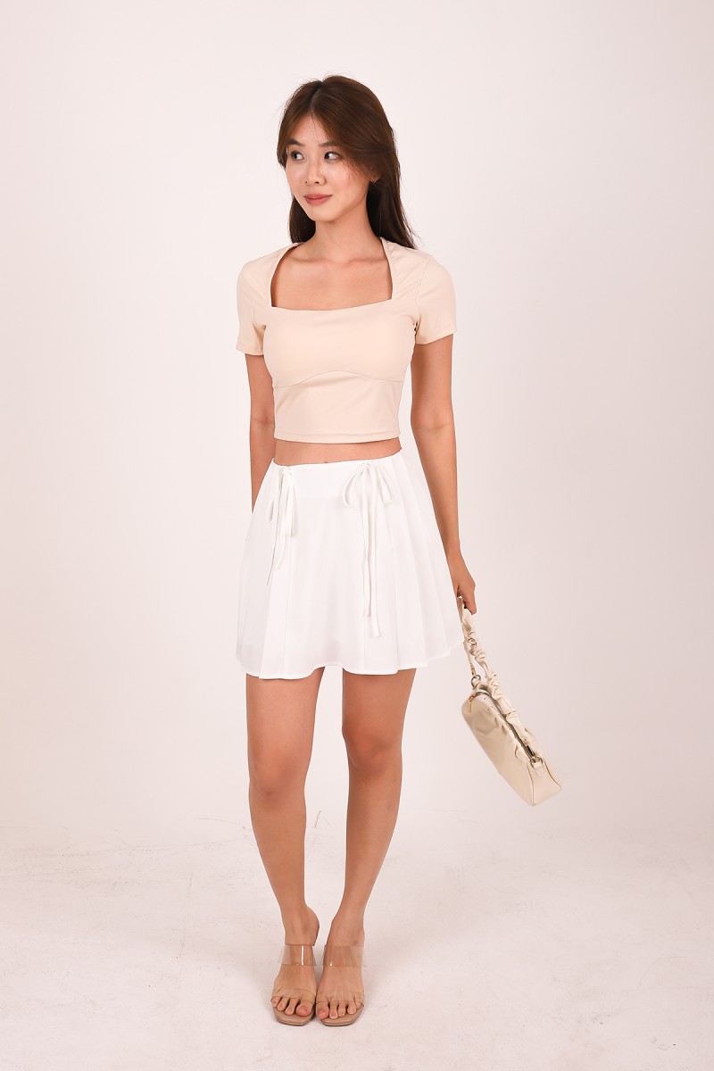 Athene Padded Square Neck Crop Top in Cream