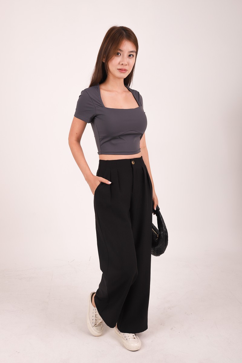 Athene Padded Square Neck Crop Top in Gunmetal