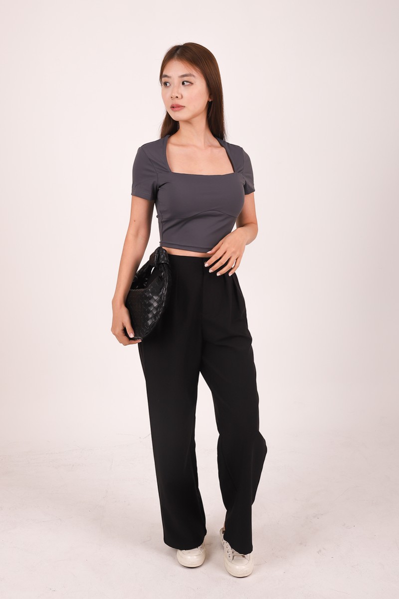 Athene Padded Square Neck Crop Top in Gunmetal