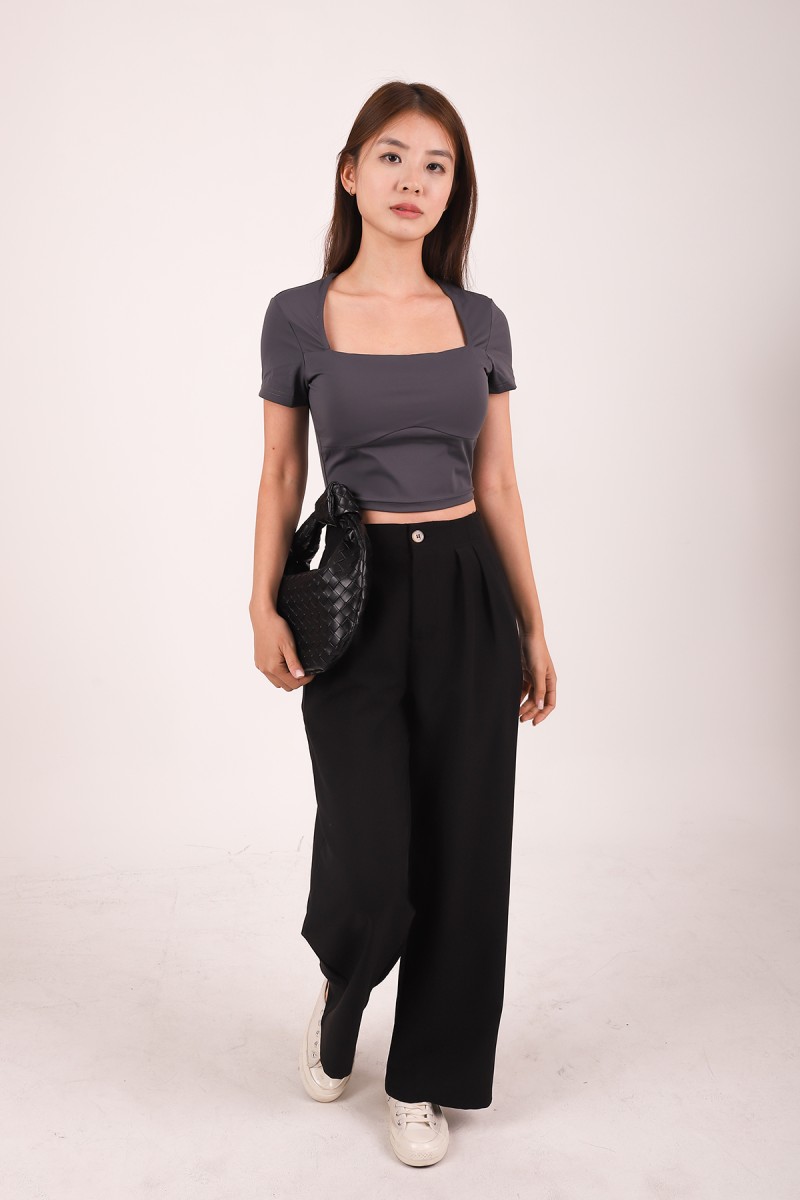Athene Padded Square Neck Crop Top in Gunmetal