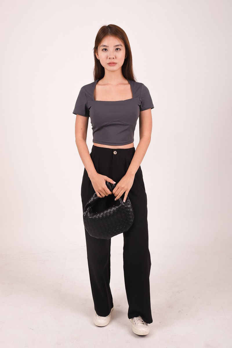 Athene Padded Square Neck Crop Top in Gunmetal