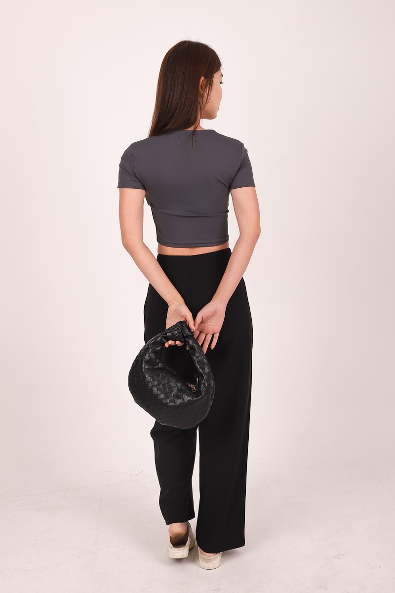 Athene Padded Square Neck Crop Top in Gunmetal