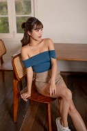 Kayn Off Shoulder Crop Top in Blue (MY)