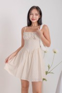 Bennie Self-Tie Ruched Mini Dress in Apricot (MY)
