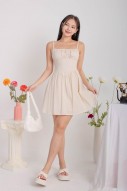 Bennie Self-Tie Ruched Mini Dress in Apricot (MY)
