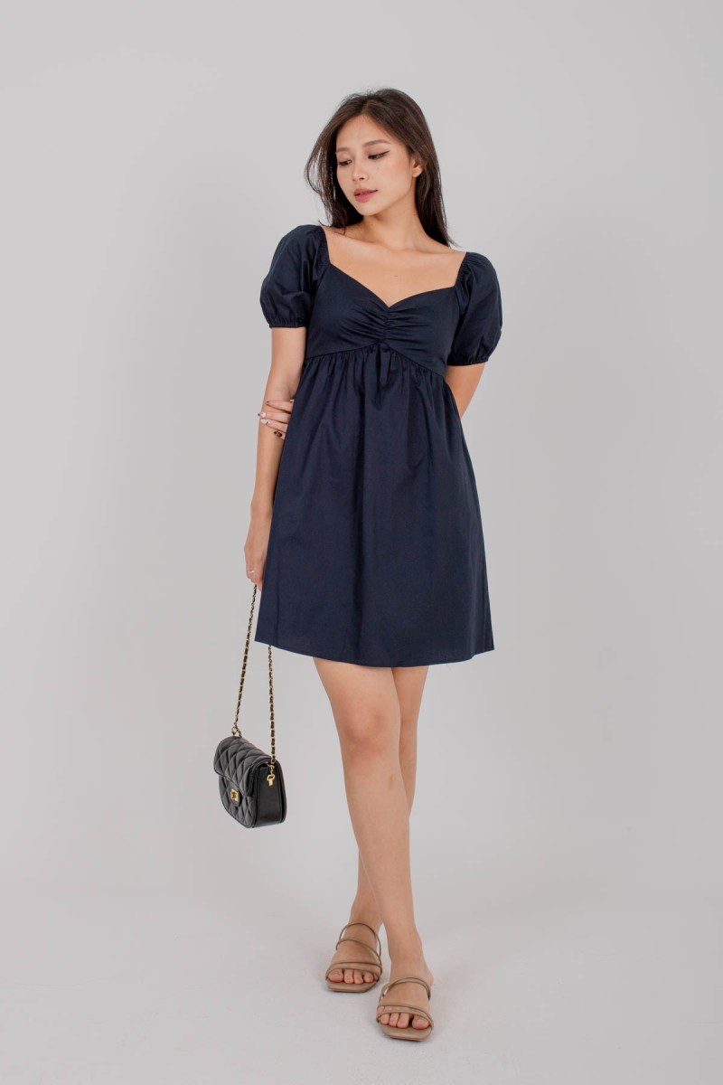 Dallene Puff Babydoll Dress in Midnight (MY)