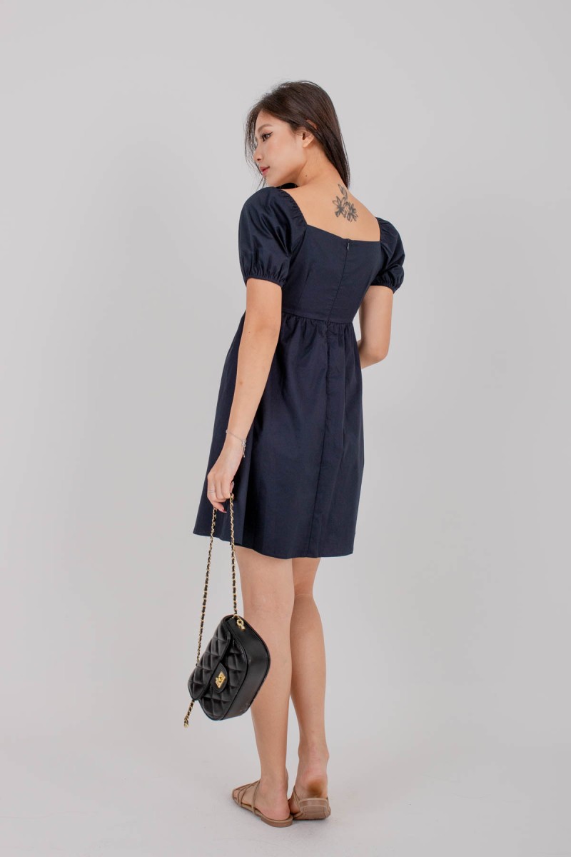 Dallene Puff Babydoll Dress in Midnight (MY)