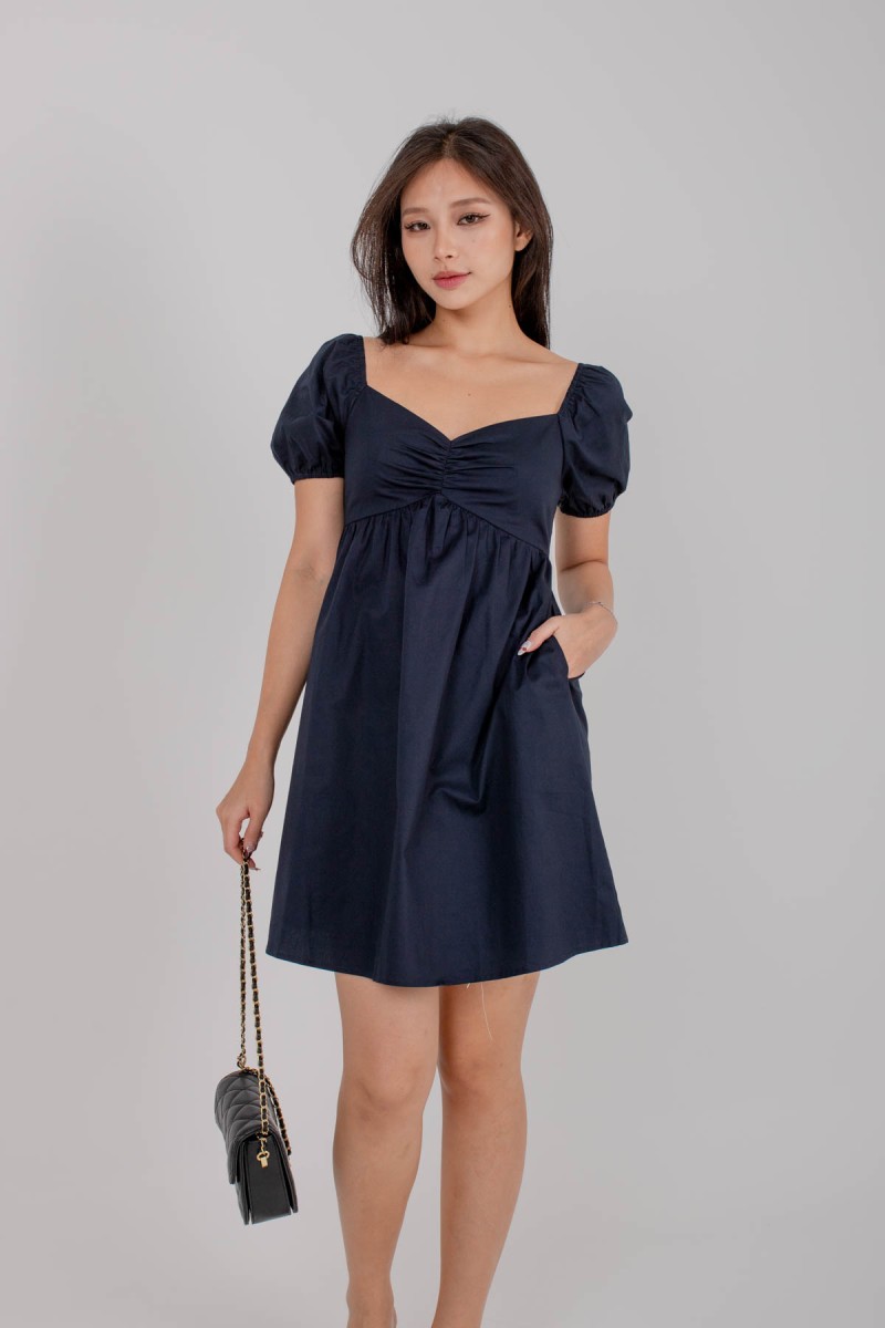 Dallene Puff Babydoll Dress in Midnight (MY)