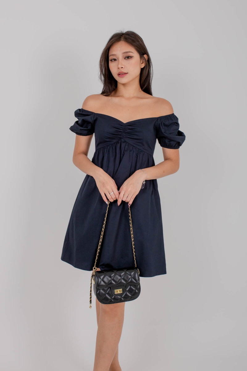 Dallene Puff Babydoll Dress in Midnight (MY)