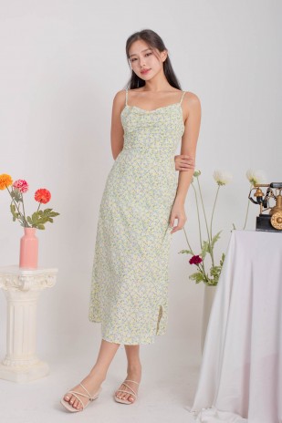 Irelia Floral Cowl Overlap Dress in Green (MY)