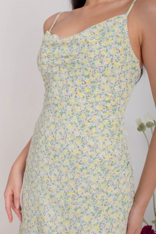 Irelia Floral Cowl Overlap Dress in Green (MY)