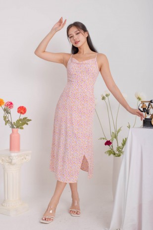 Irelia Floral Cowl Overlap Dress in Pink (MY)
