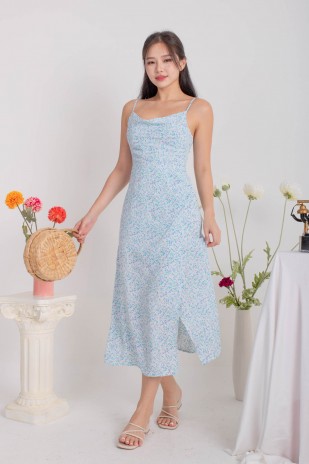 Irelia Floral Cowl Overlap Dress in Blue (MY)