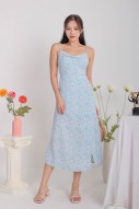 Irelia Floral Cowl Overlap Dress in Blue (MY)