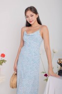 Irelia Floral Cowl Overlap Dress in Blue (MY)