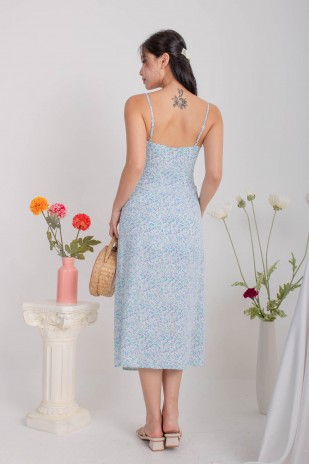 Irelia Floral Cowl Overlap Dress in Blue (MY)