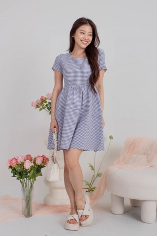Subi Gingham Tiered Dress in Blue (MY)