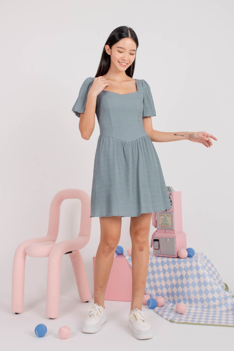 Cerra Textured Puff Dress in Steel (MY)