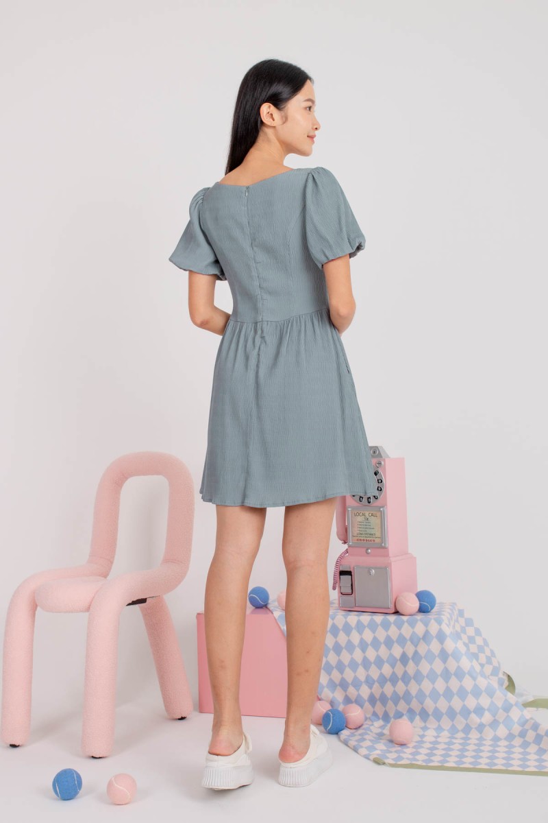 Cerra Textured Puff Dress in Steel (MY)