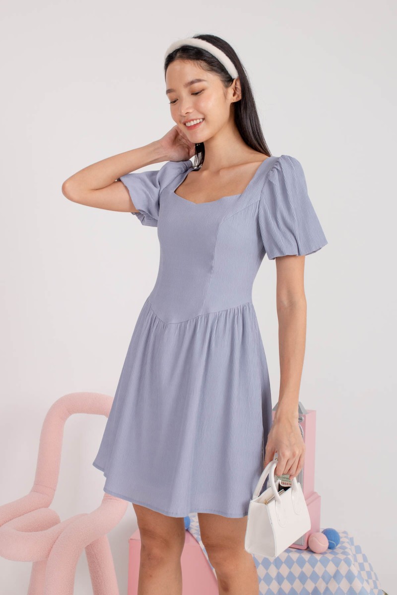 Cerra Textured Puff Dress in Blue (MY)