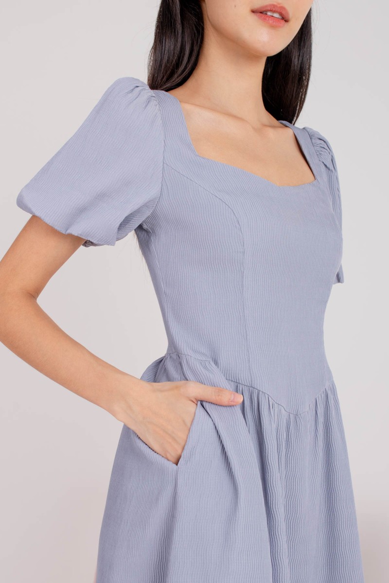 Cerra Textured Puff Dress in Blue (MY)