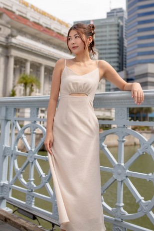 Varice V-Neck Cut-Out Dress in Cream (MY)
