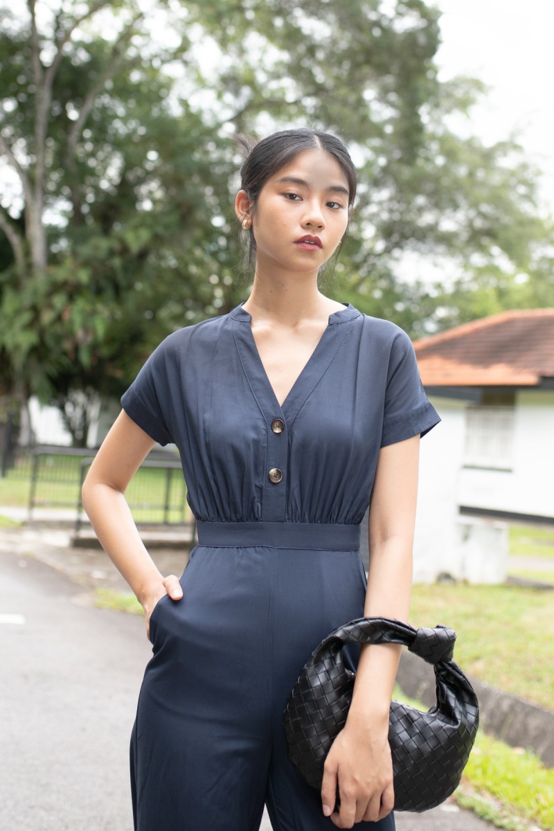 Masie Button Jumpsuit in Navy (MY)